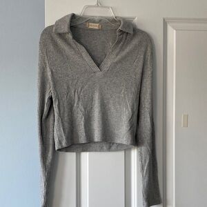 Altar'd State Heather Gray Ribbed Long Sleeve Top